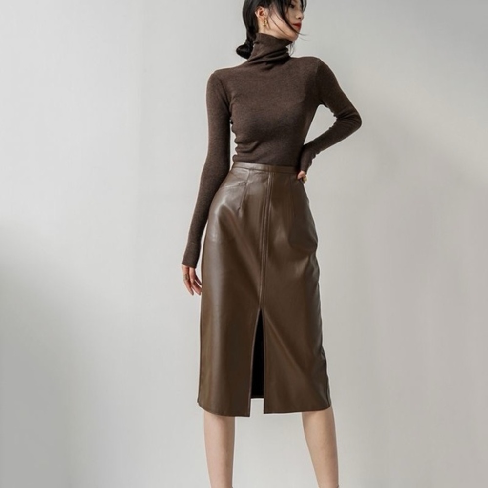 New PU Leather Skirts for Women High Waist Fall Straight‎ Elegant Split Skirt…
